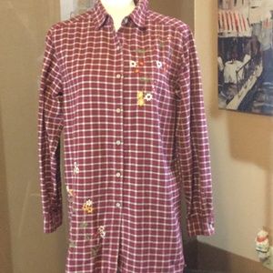 Red Plaid Fall Thanksgiving Embroider button shirt